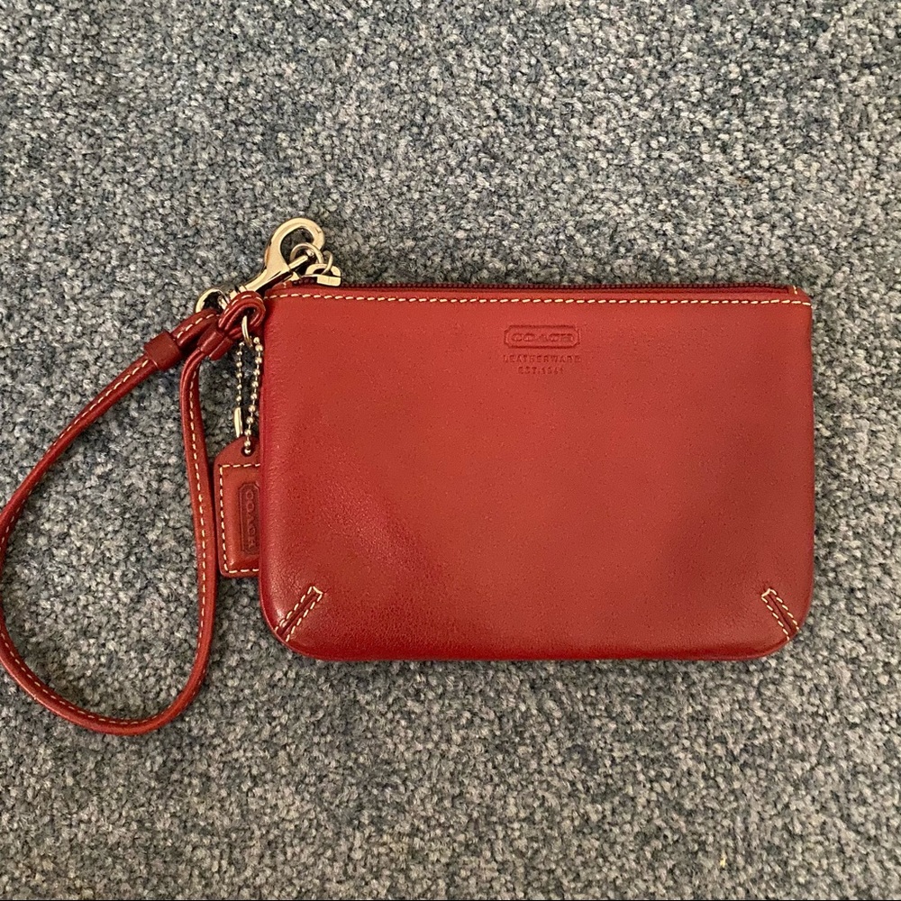 coach classic leather wristlet in red